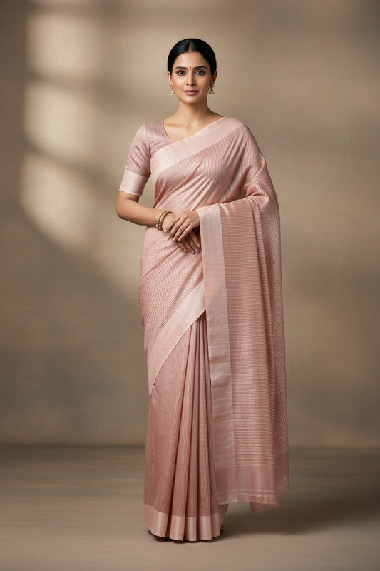 baby pink kora tissue with strips saree