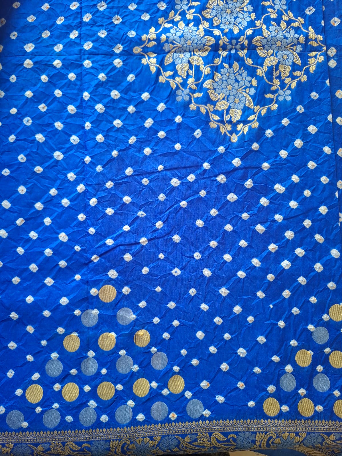 blue banarasi georgette bandhani saree