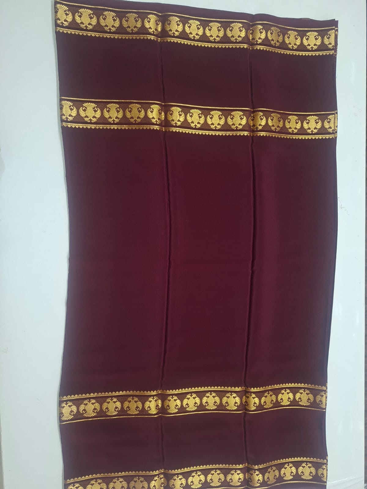 brown four line pure gandabarunda mysore silk saree