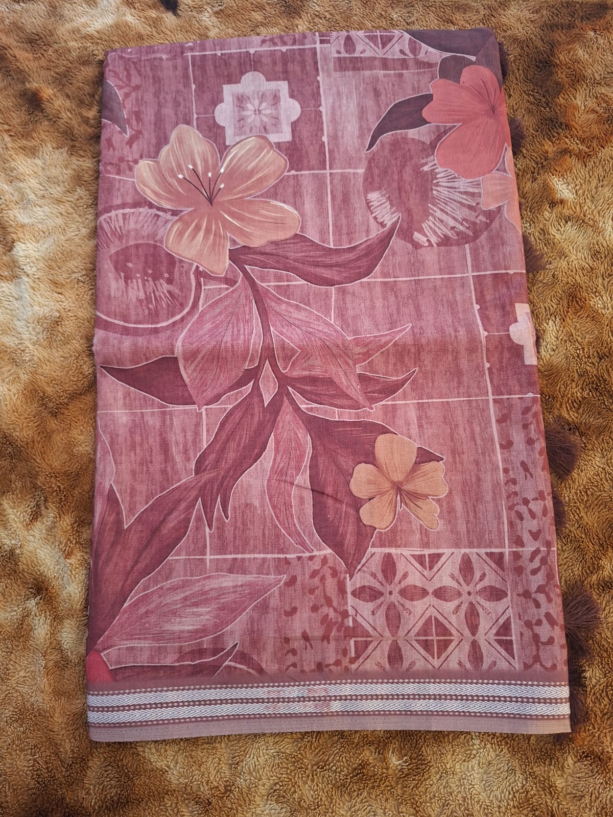 marron semi chanderi floral saree