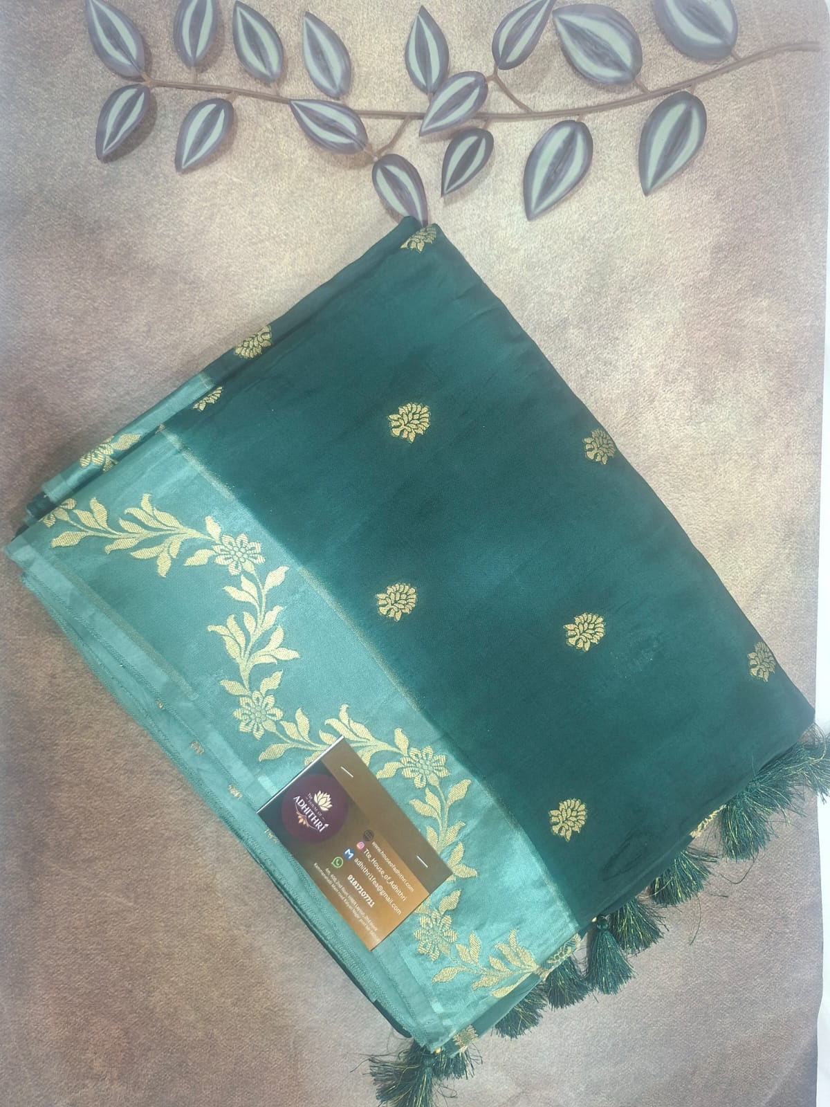 green with blue mashru satin saree