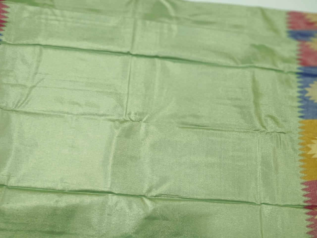 green semi silk temple border saree