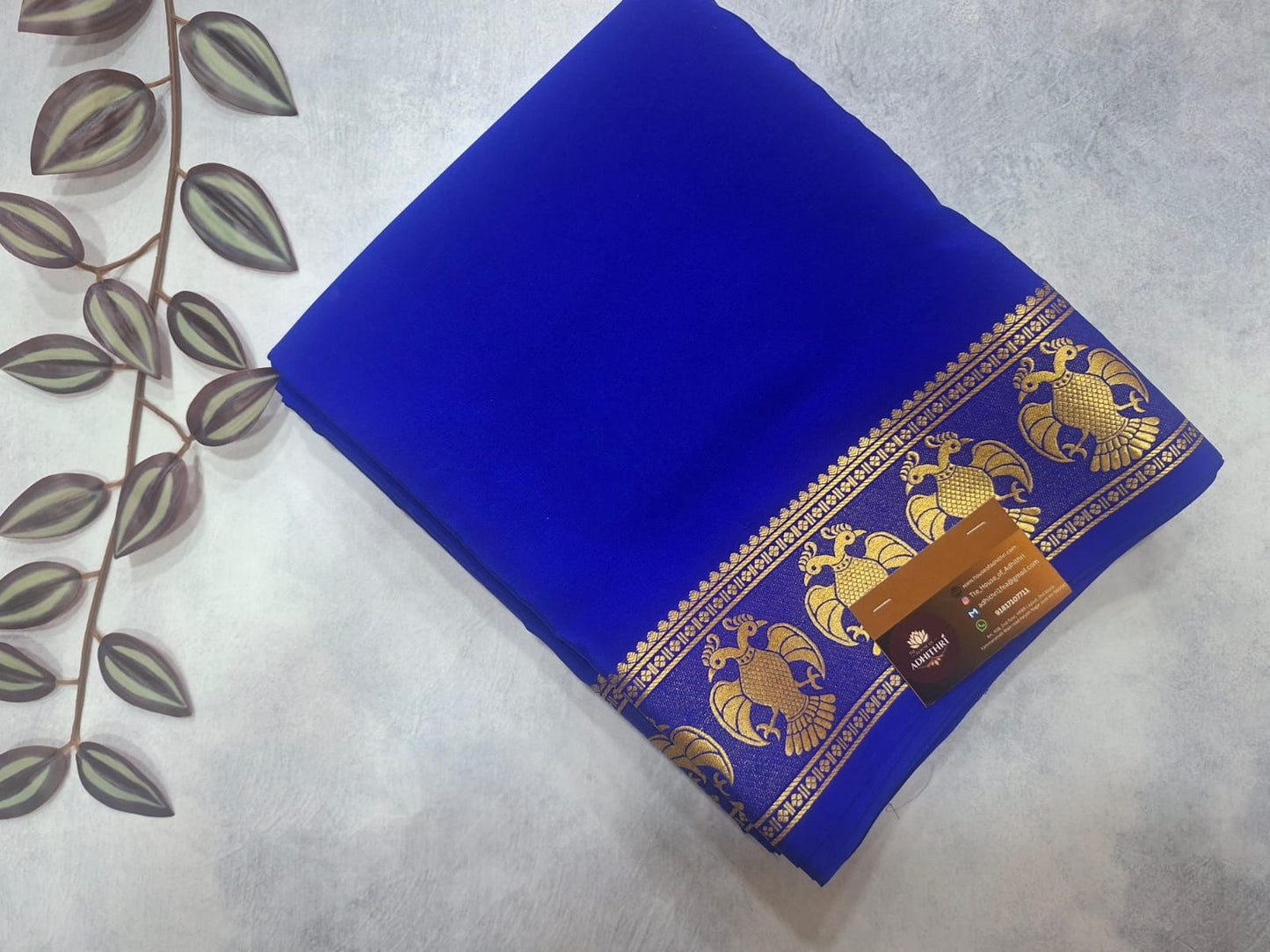 Name royal blue four line pure 4 lines mysore silk saree