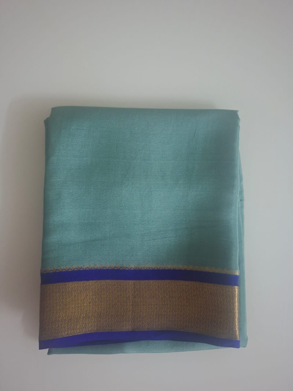 lilac Blue plain with dark blue zari pure mysore silk saree