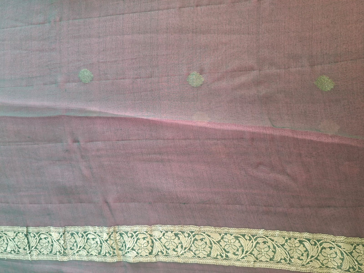 pink Benaras with green border pure chiffon saree