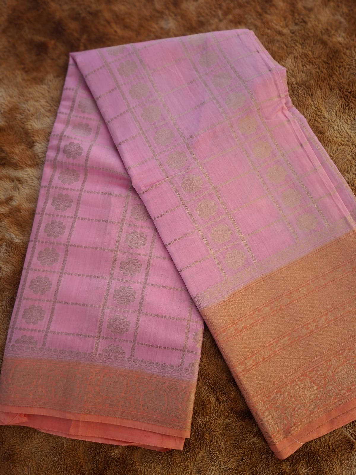 Baby pink pure chininya silk saree