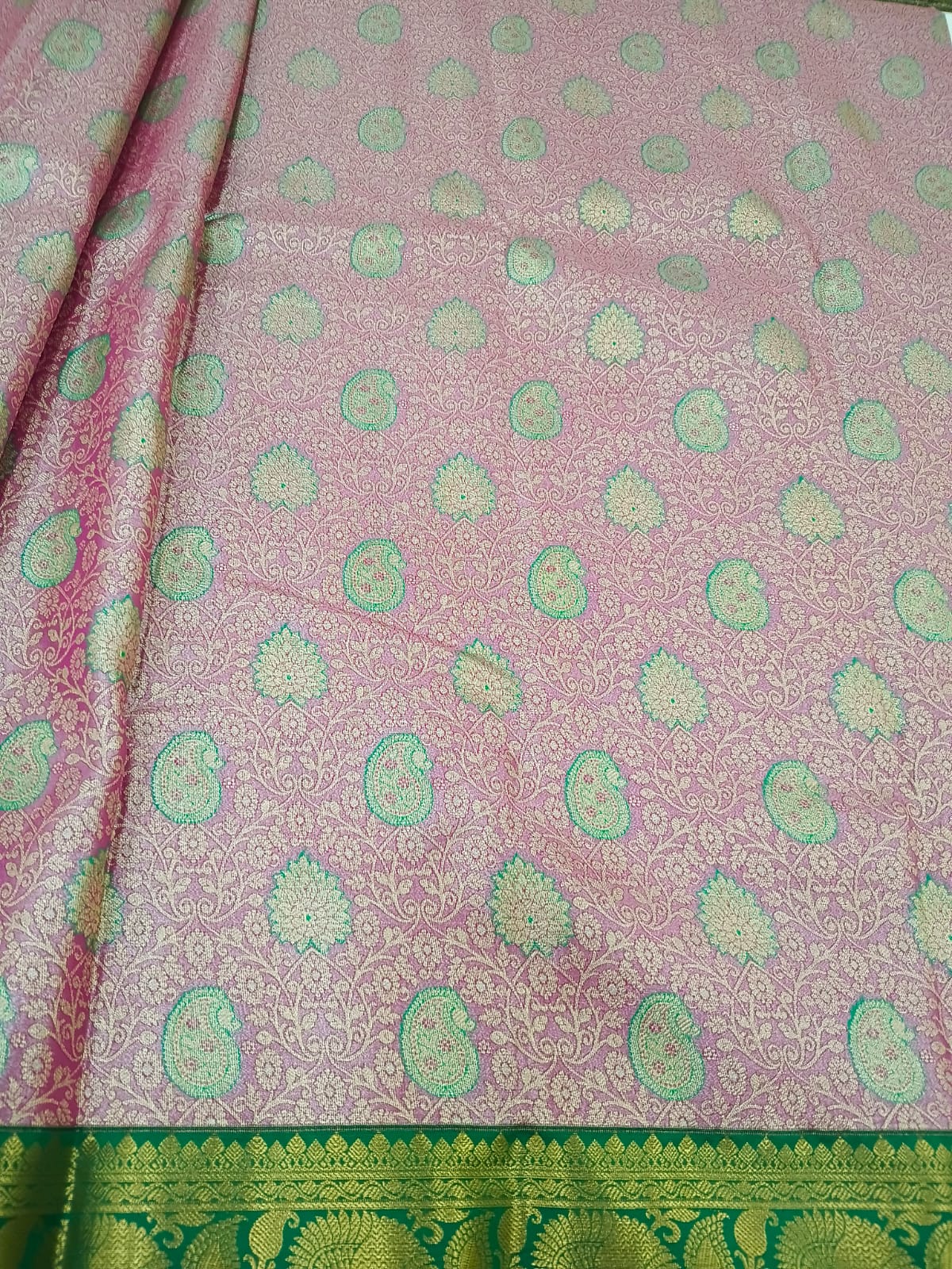 pink semi brocade silk saree