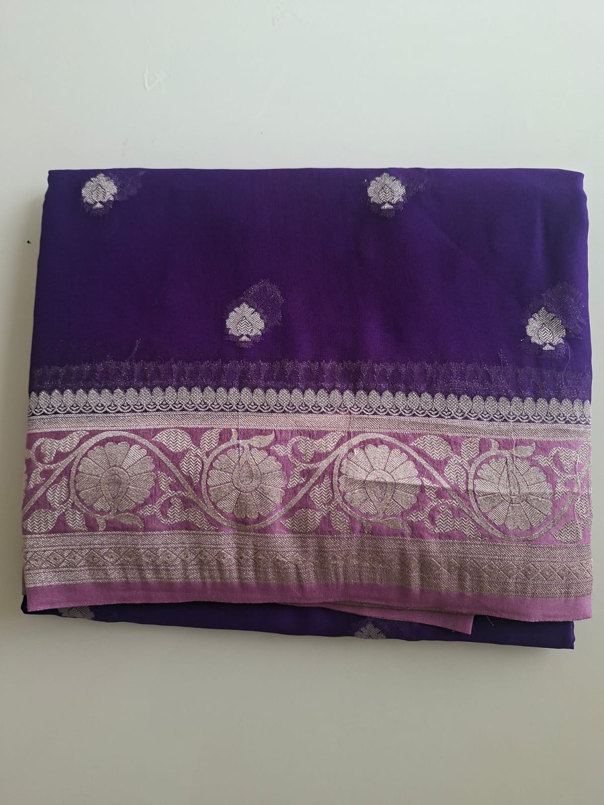 purple semi chiffon with pink border and small motif