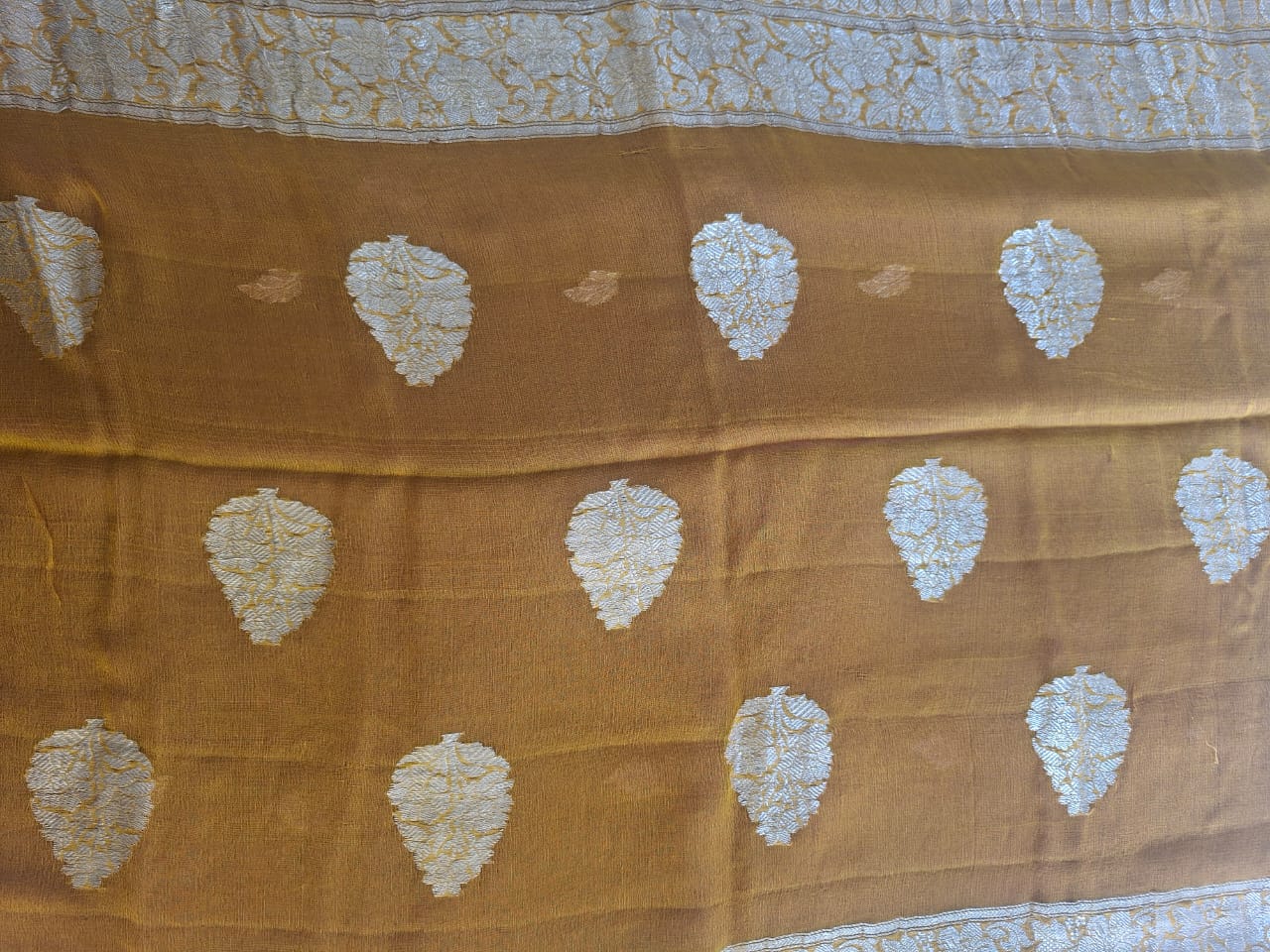 purple Benaras with yellow border pure chiffon saree