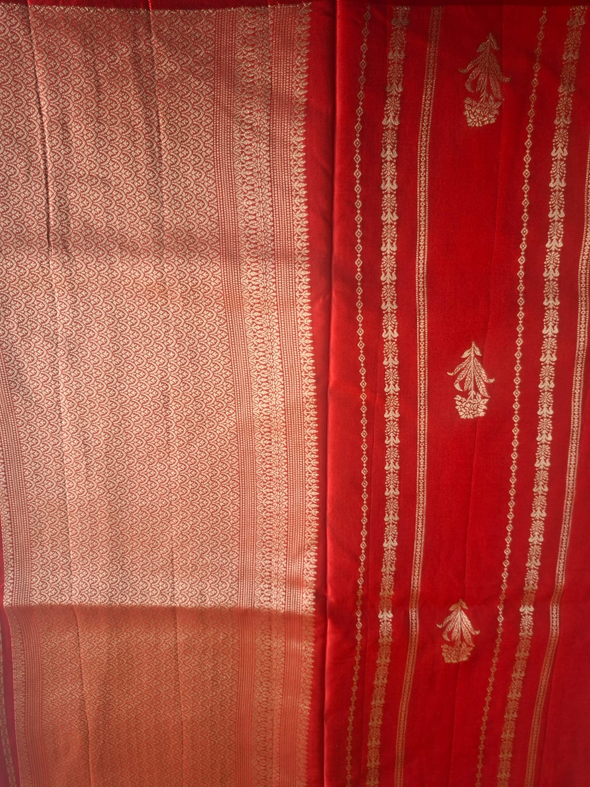 red banarasi raw mango with satin border saree