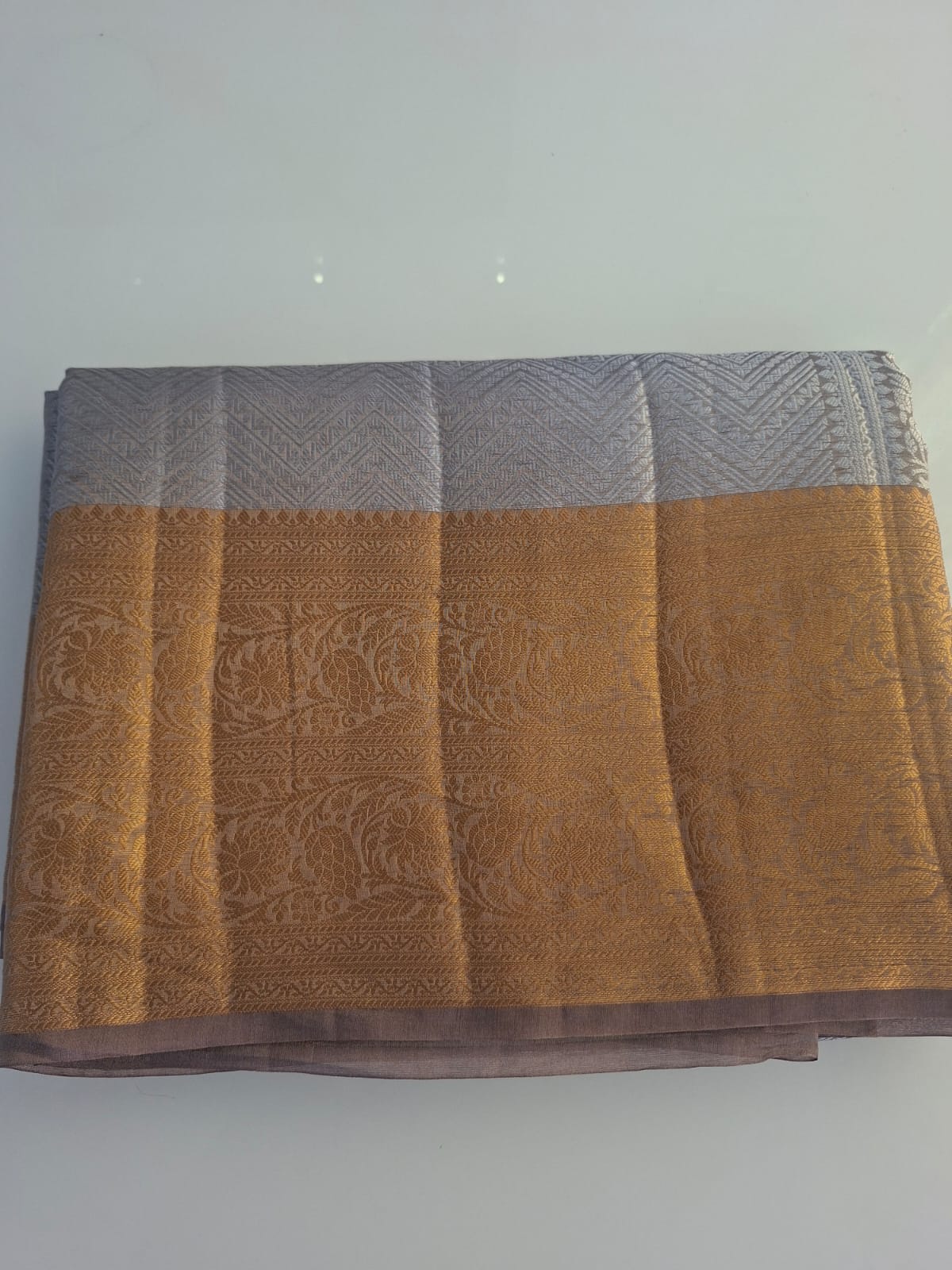 silver with golden border glass tissue saree