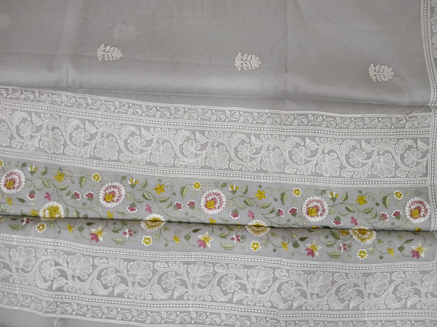 grey cotton chikankari work