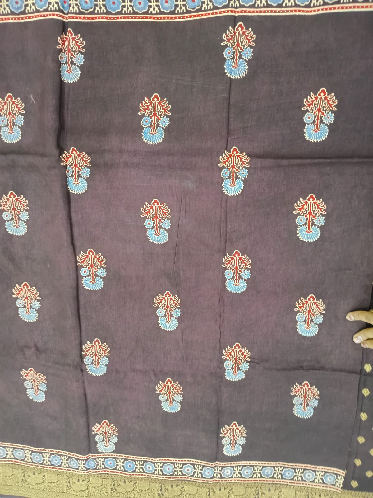 brown ajrak modal dola silk sarees with zari border