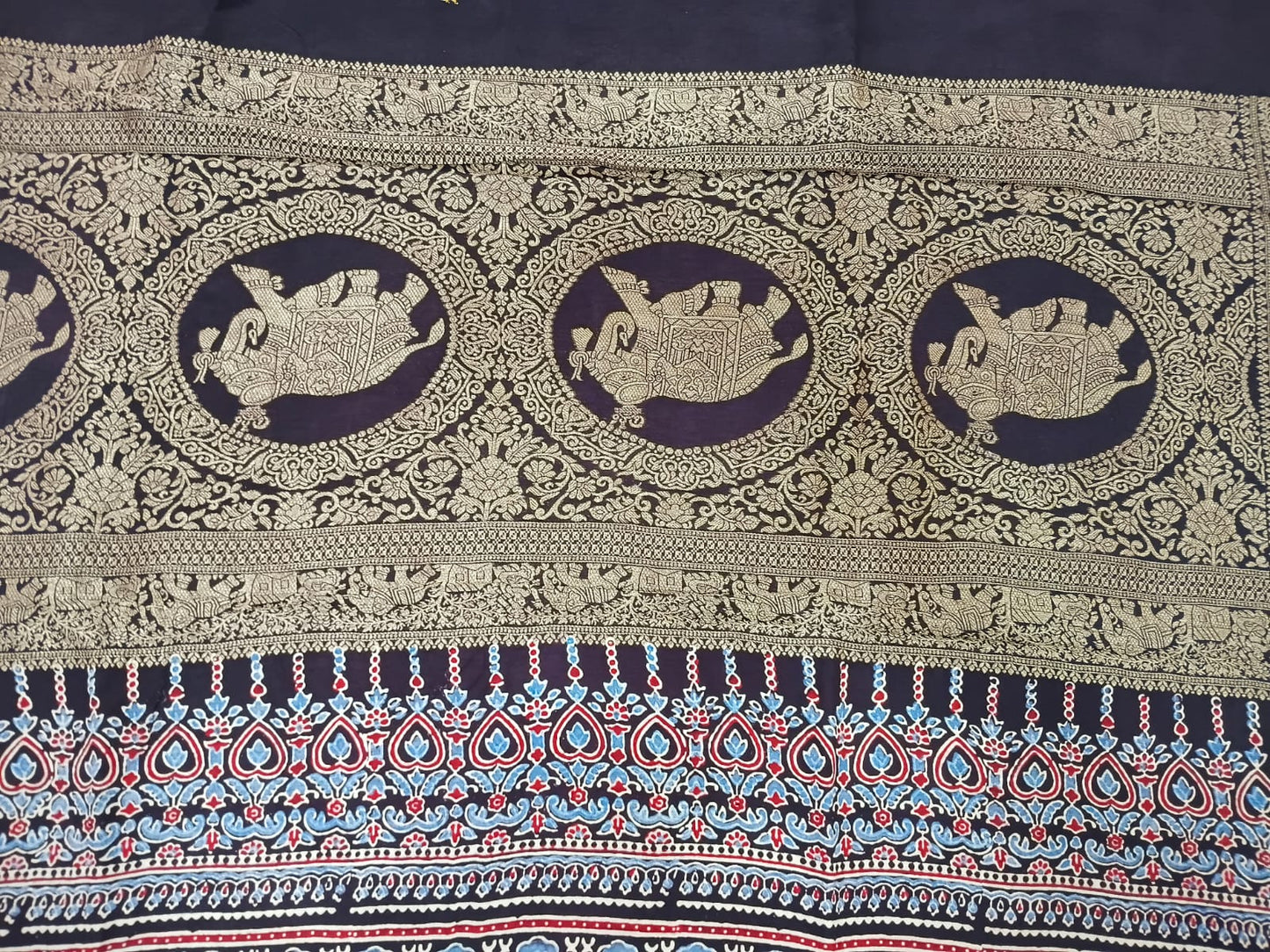 brown ajrak modal dola silk sarees with zari border