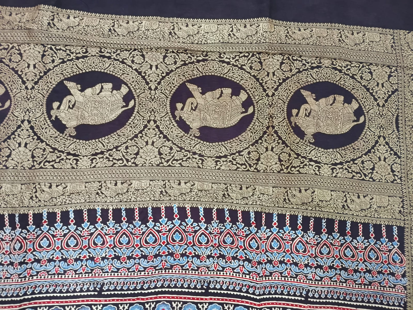 brown ajrak modal dola silk sarees with zari border