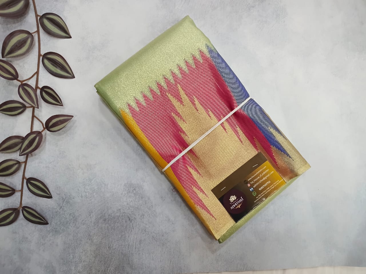 green semi silk temple border saree
