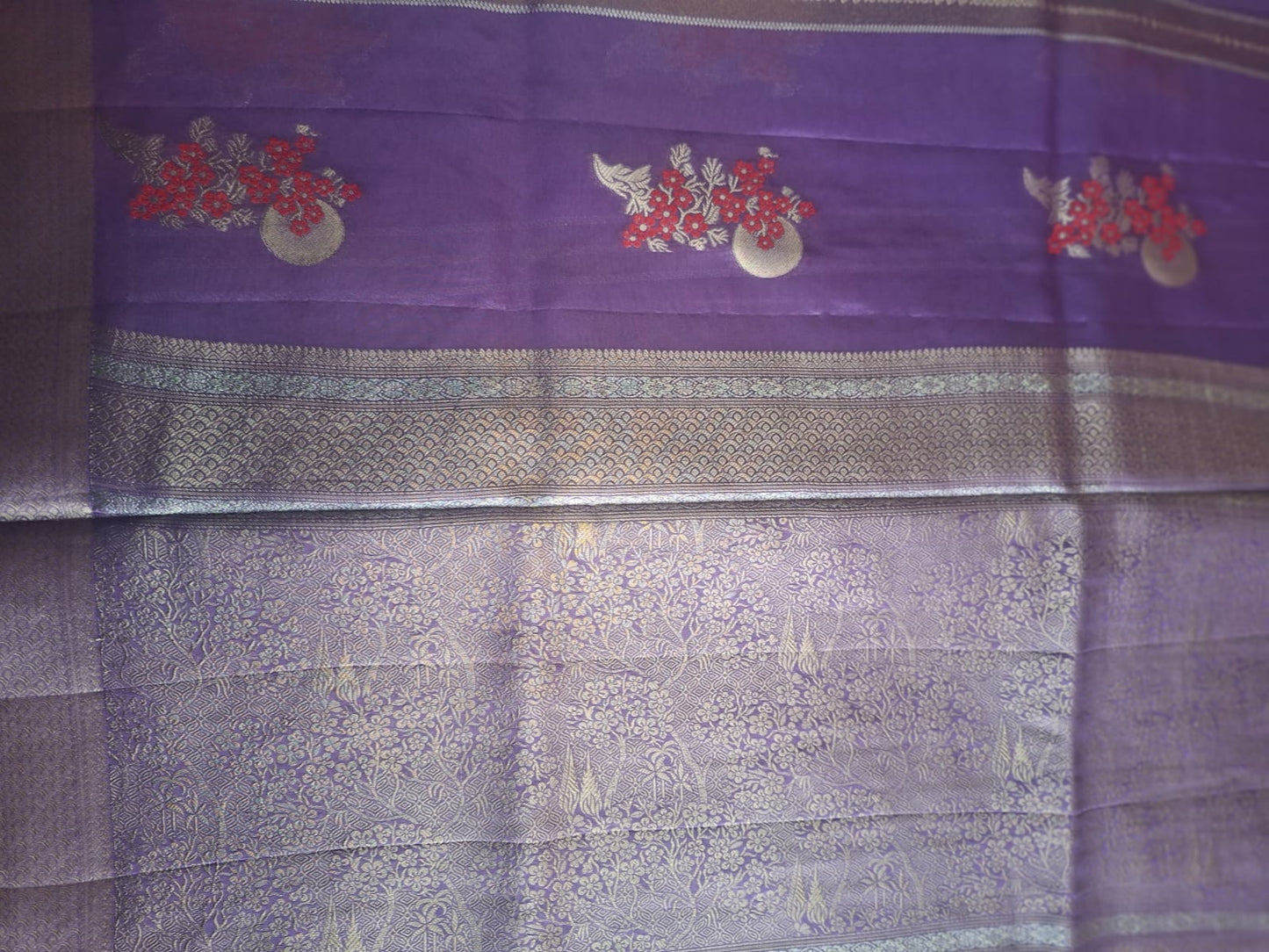 purple banrasi tissue sona roopa booti saree