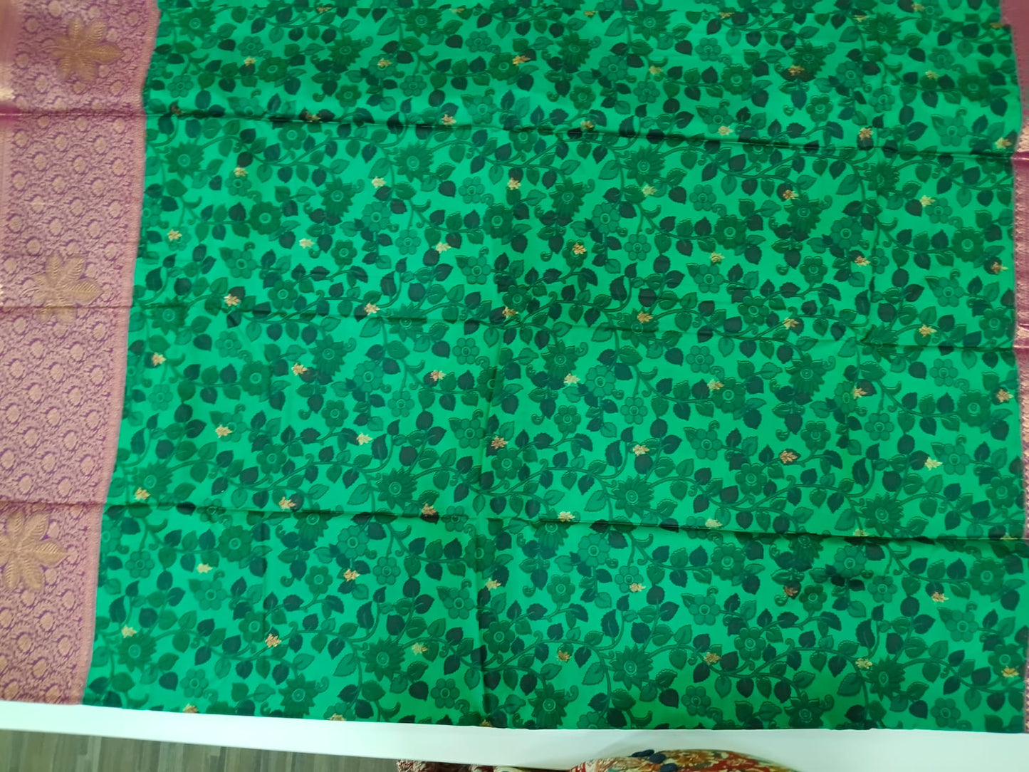 green kalamkari digital print semi silk saree