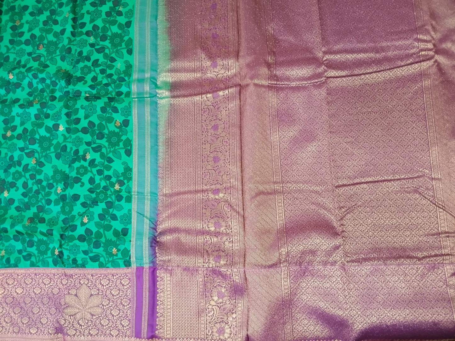 green kalamkari digital print semi silk saree