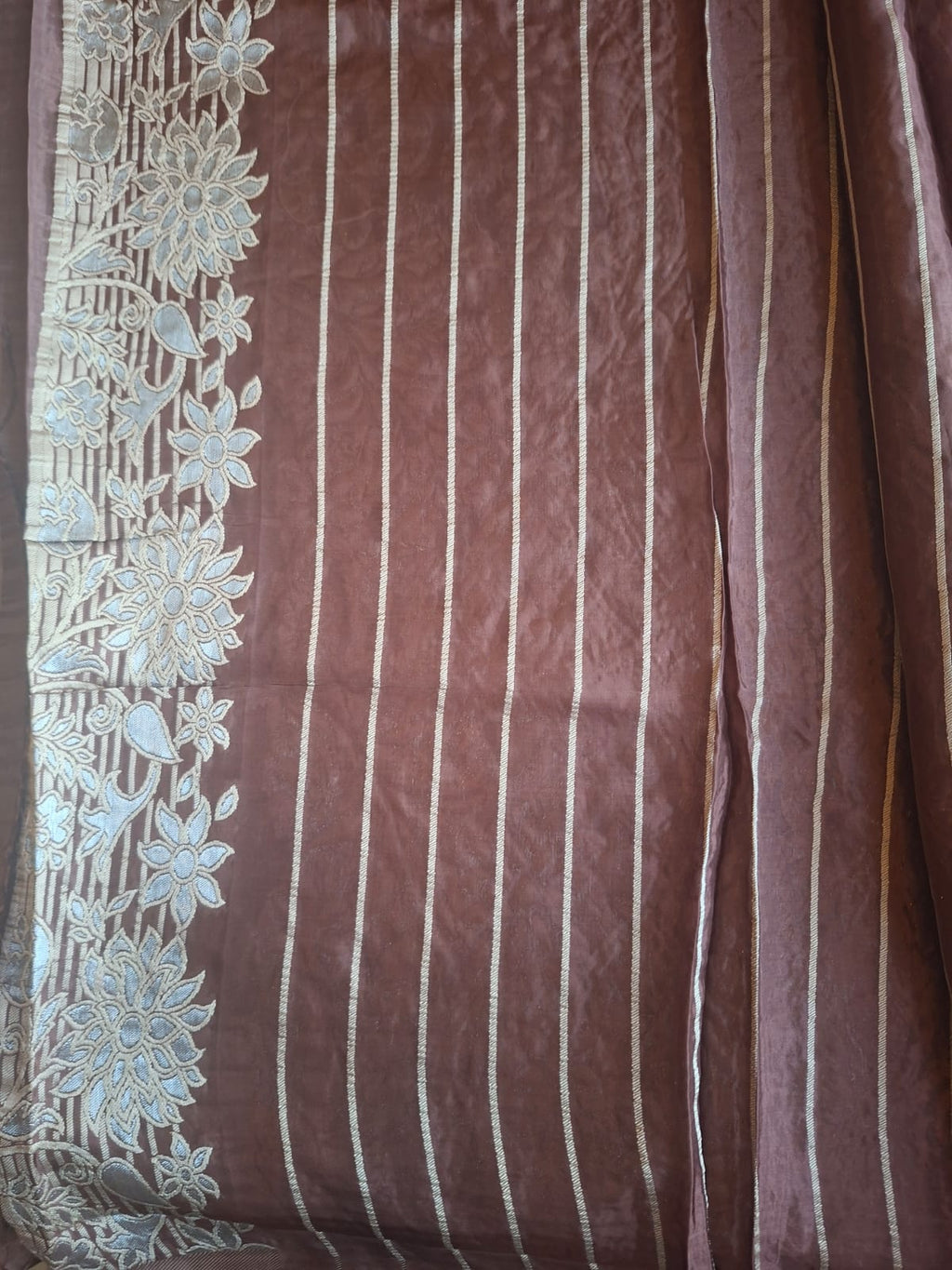 Brown butter silk with big flower motif
