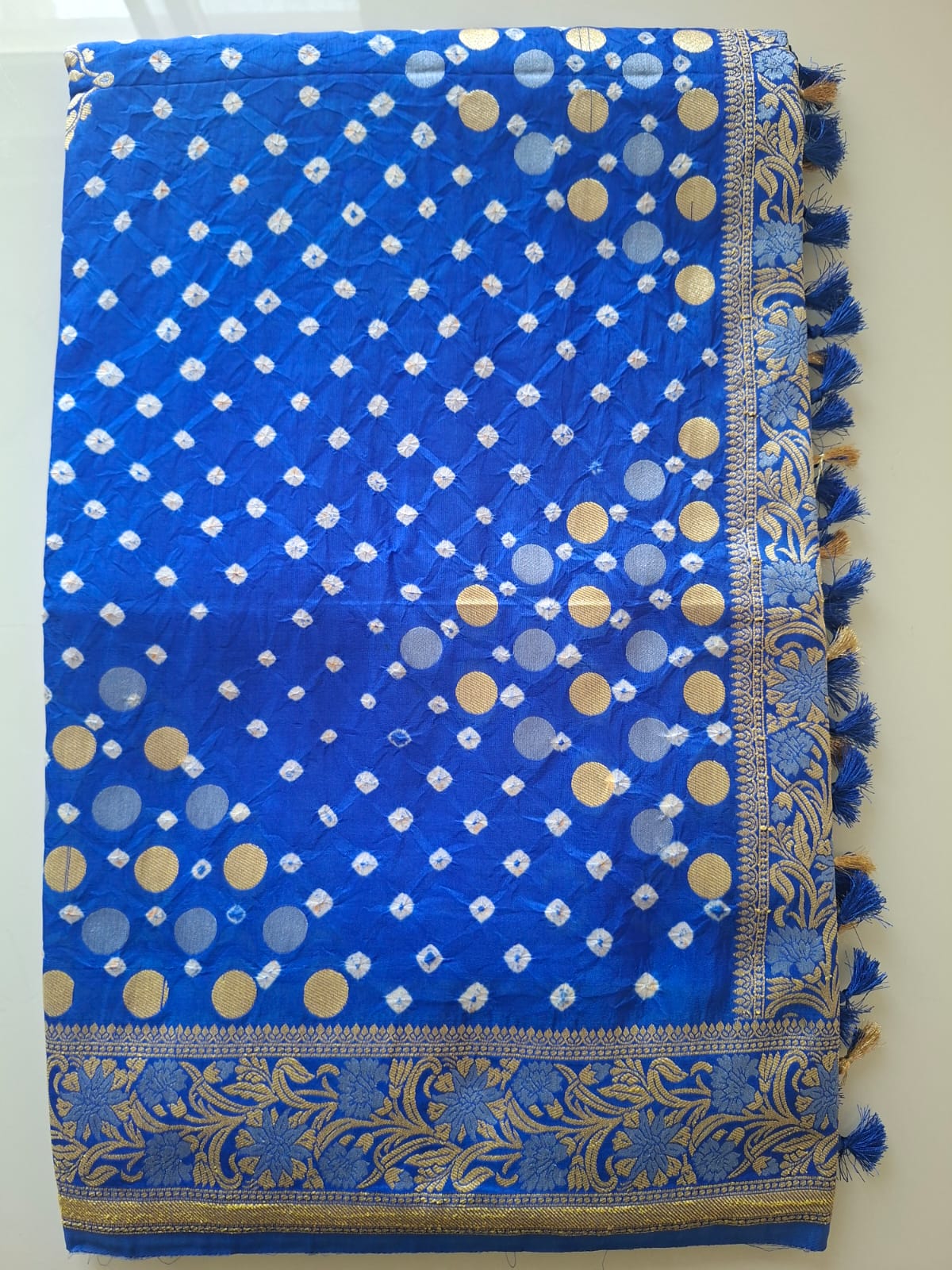blue banarasi georgette bandhani saree