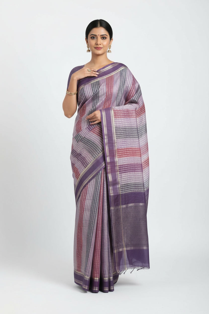 Folded fabric with striped pattern on a light green background