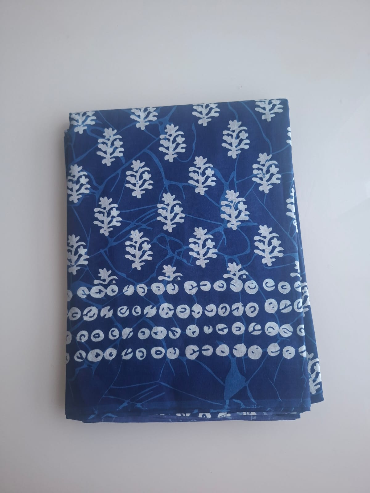 blue with print bagru  mul- mul cotton saree