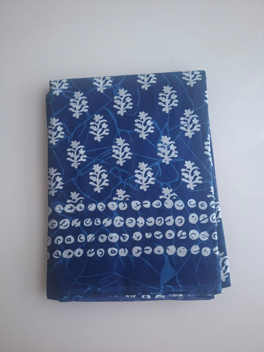 blue with print bagru  mul- mul cotton saree