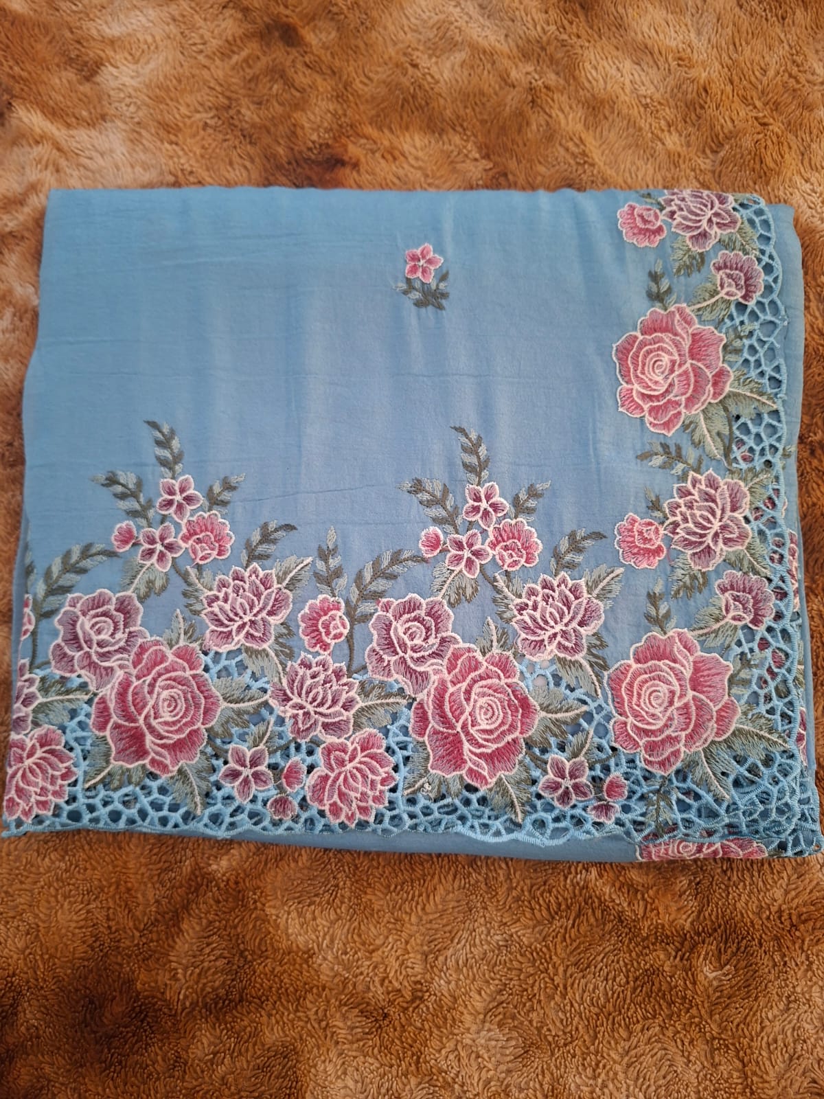 ocean blue  crush semi silk cut work saree