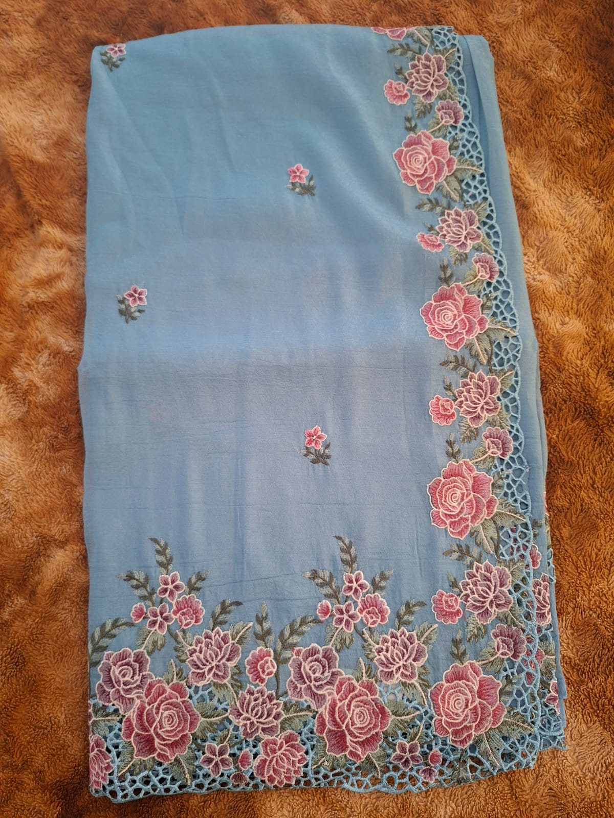 ocean blue  crush semi silk cut work saree