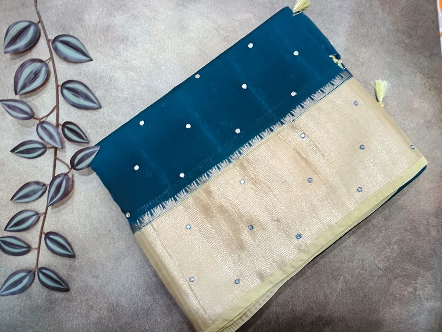 green  semi raw silk saree