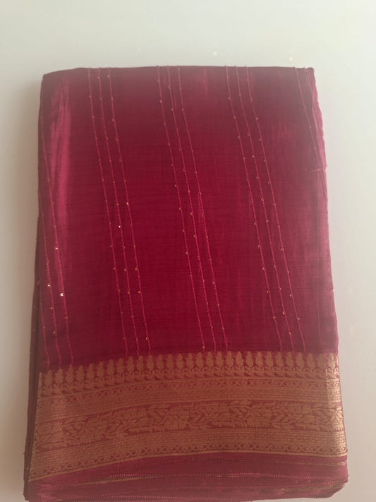 brick red georgette with copper zari with tikki 1