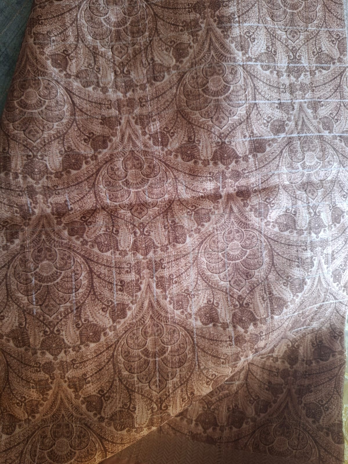 blue and brown semi tussur big motis saree