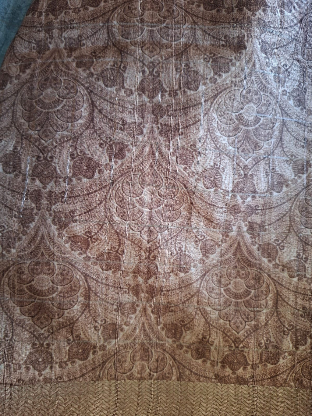 blue and brown semi tussur big motis saree