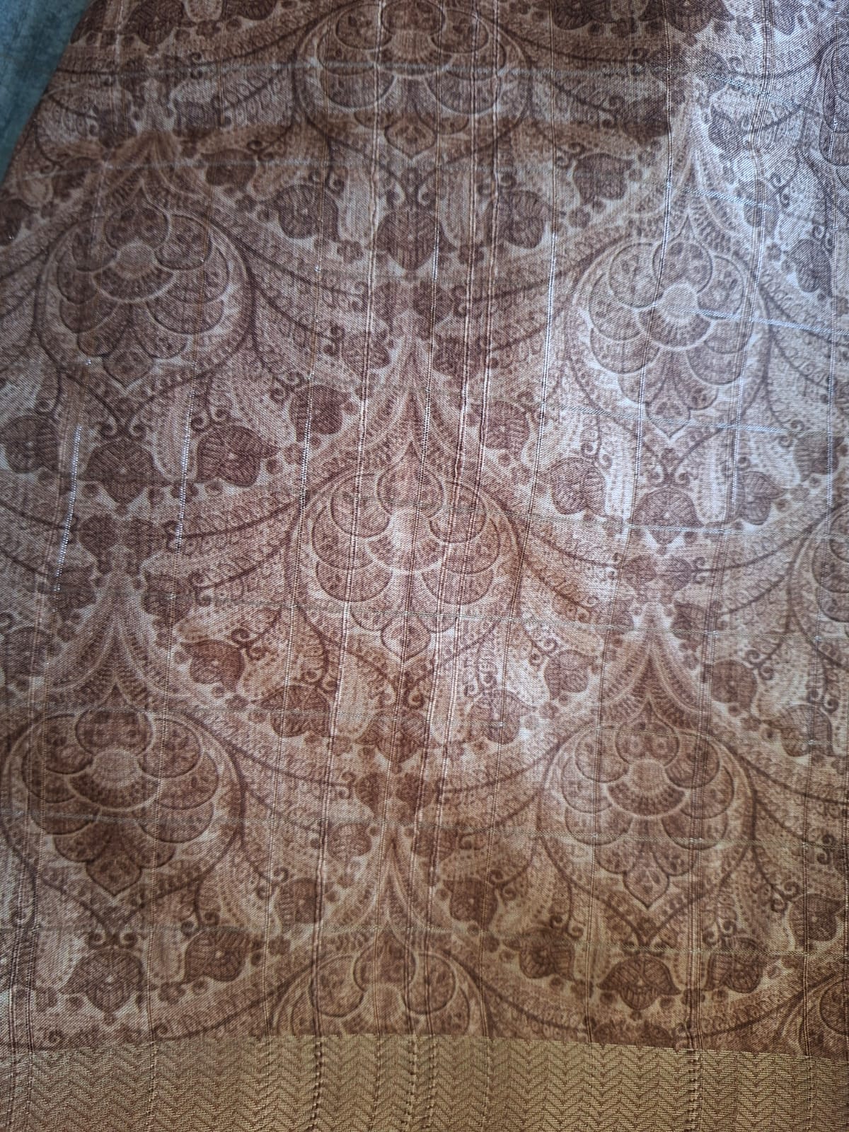 blue and brown semi tussur big motis saree