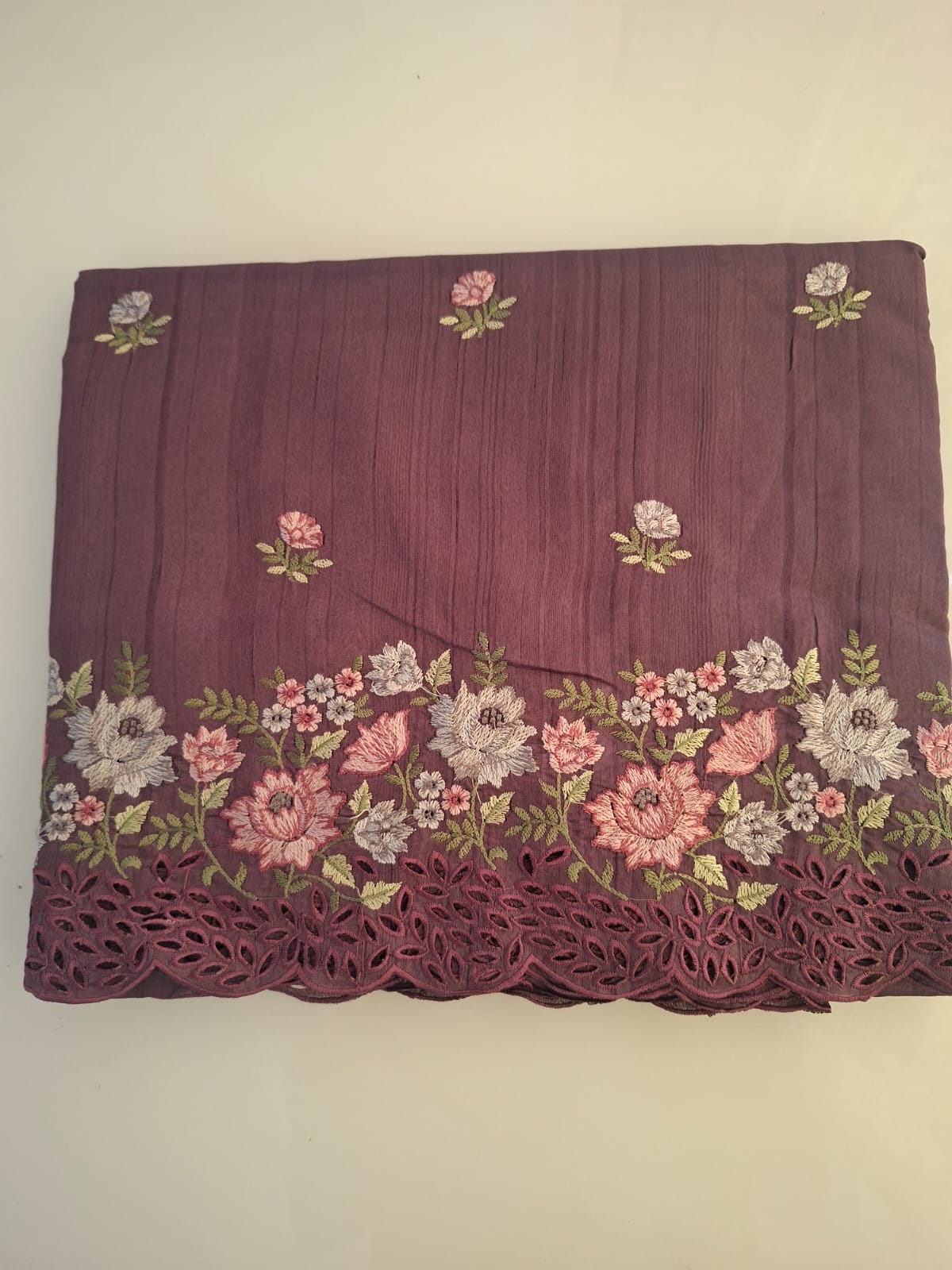 maroon semi tussar cut work with floral embroidery saree