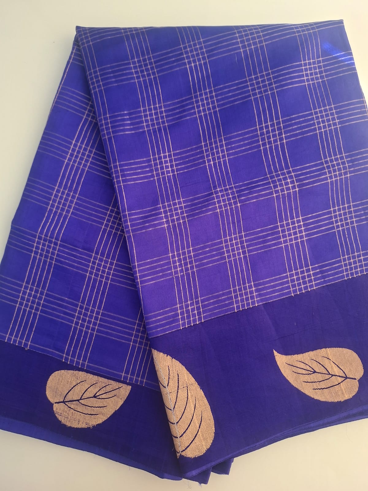 blue raw-mango kadhwa  weaving saree with gometric pattern