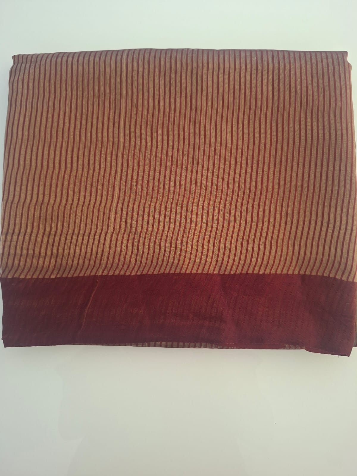 brown pure kora tissue line pattern saree