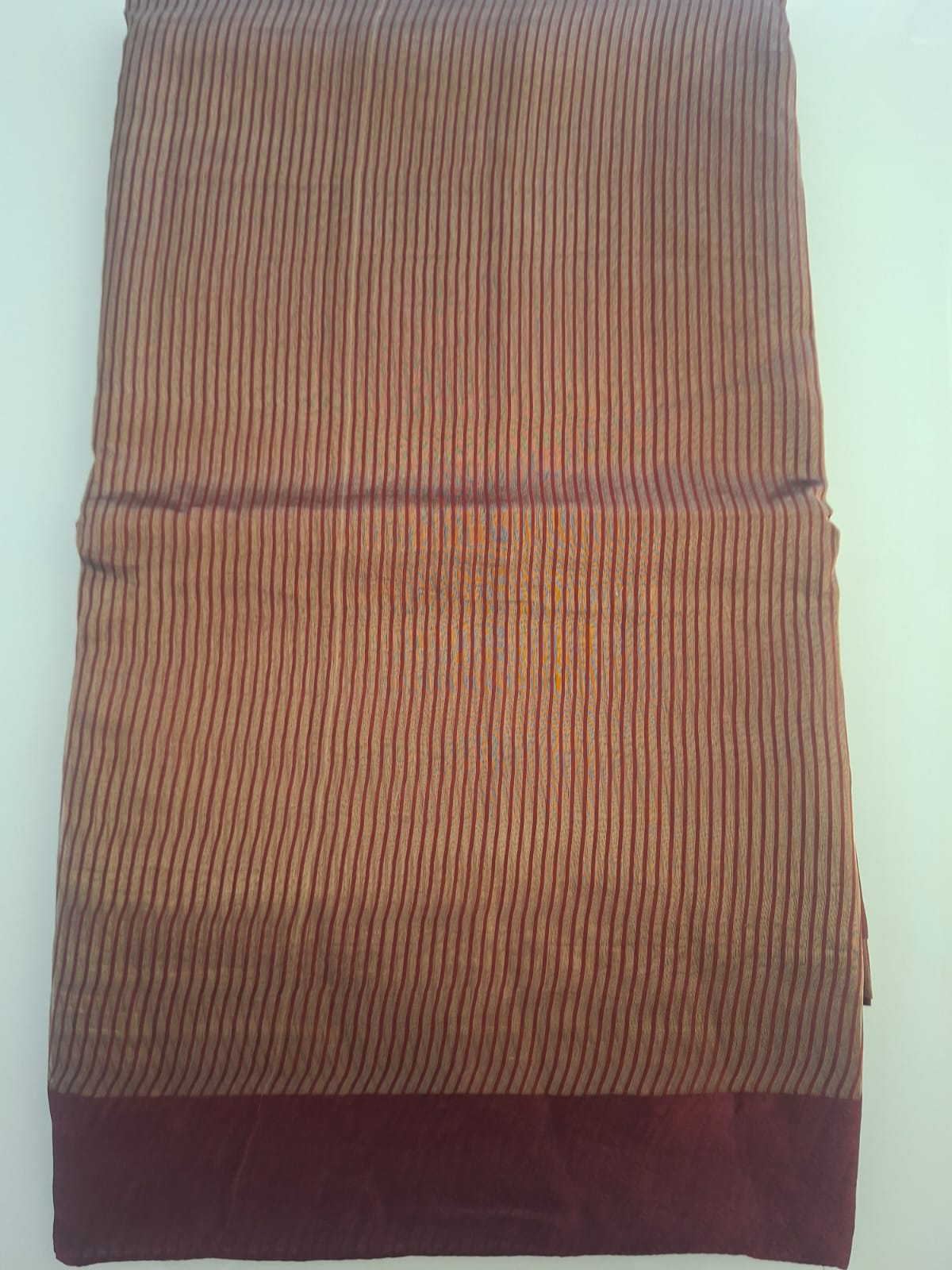 brown pure kora tissue line pattern saree