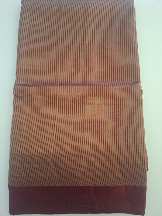 brown pure kora tissue line pattern saree