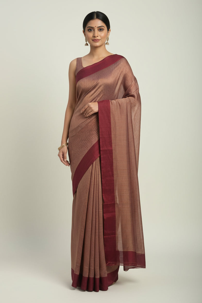 Folded fabric with brown and red pattern on a white background