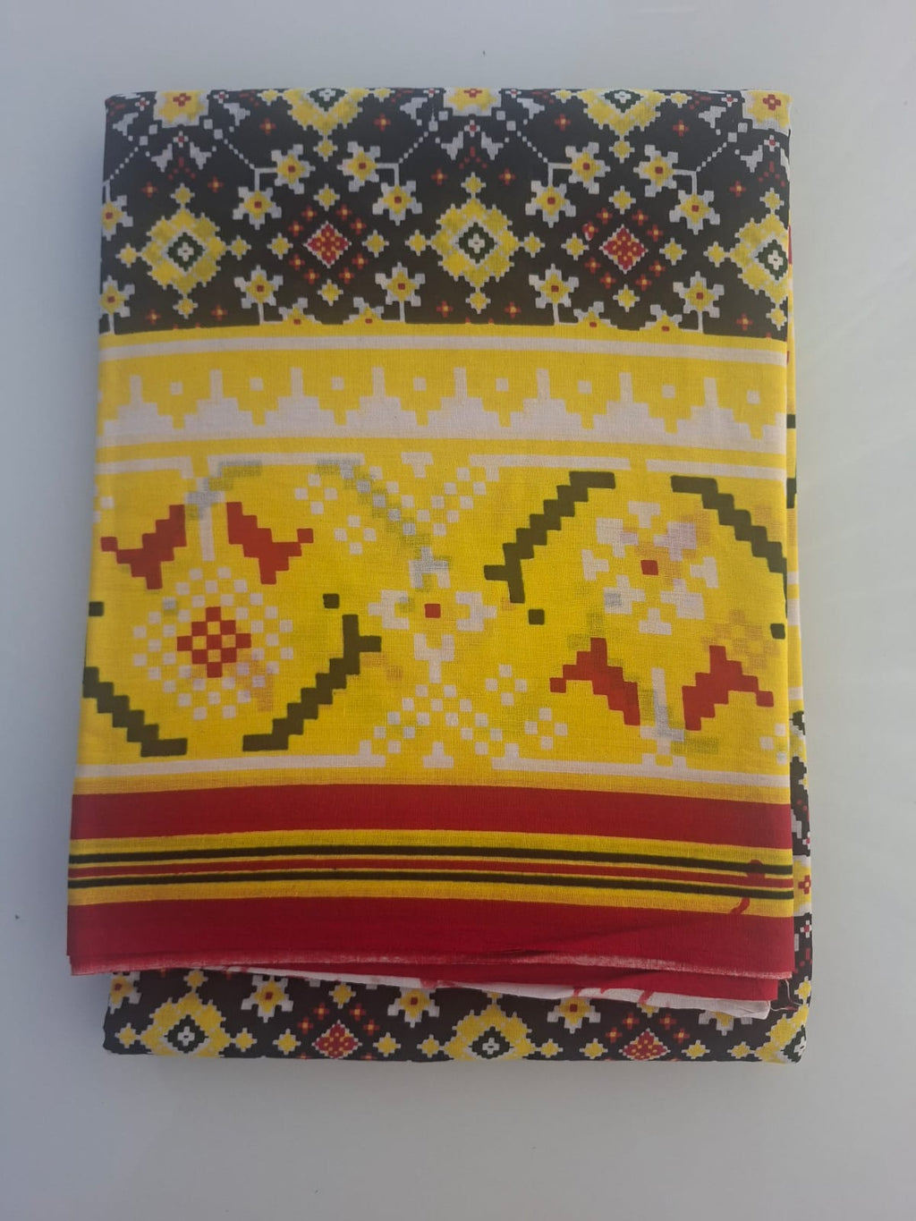 black  with yellow bagru  mul- mul cotton saree