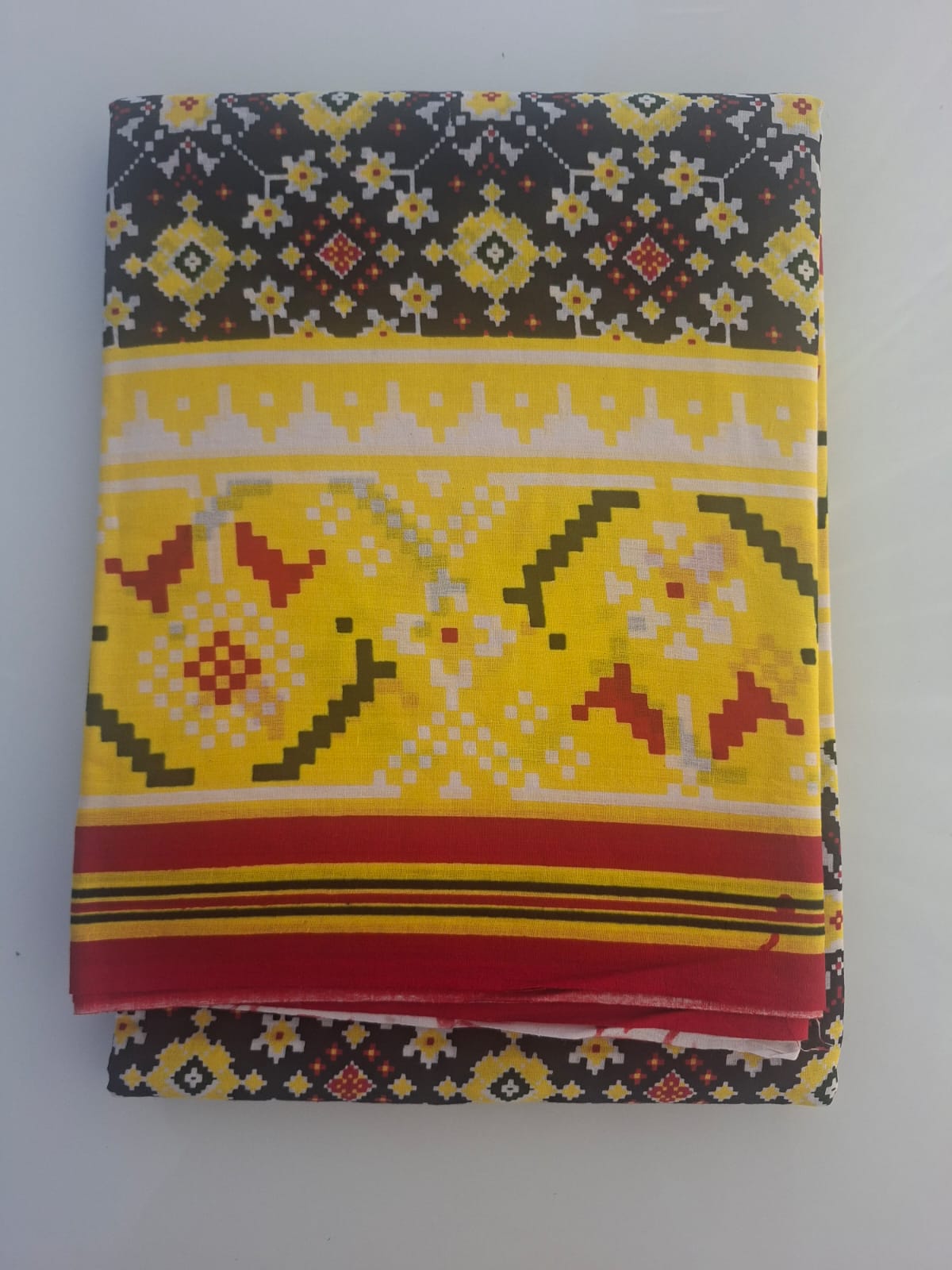 black  with yellow bagru  mul- mul cotton saree