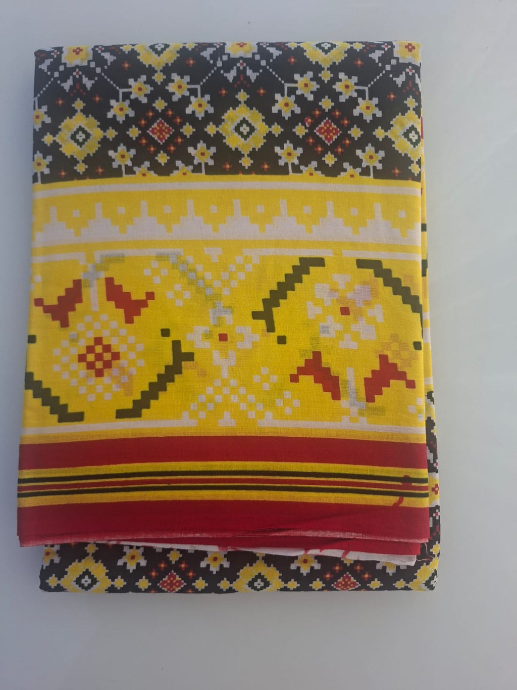 black  with yellow bagru  mul- mul cotton saree