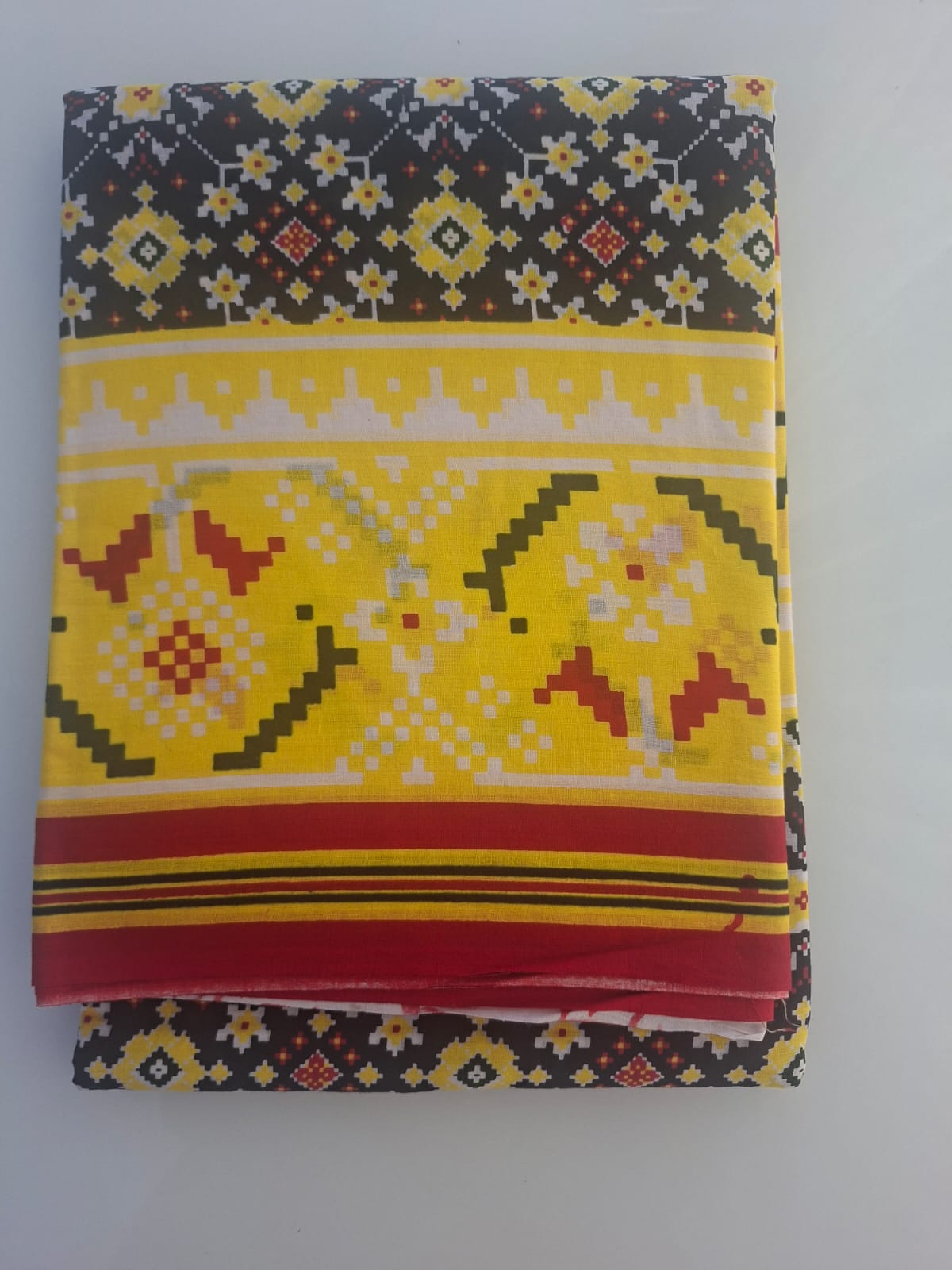 black  with yellow bagru  mul- mul cotton saree