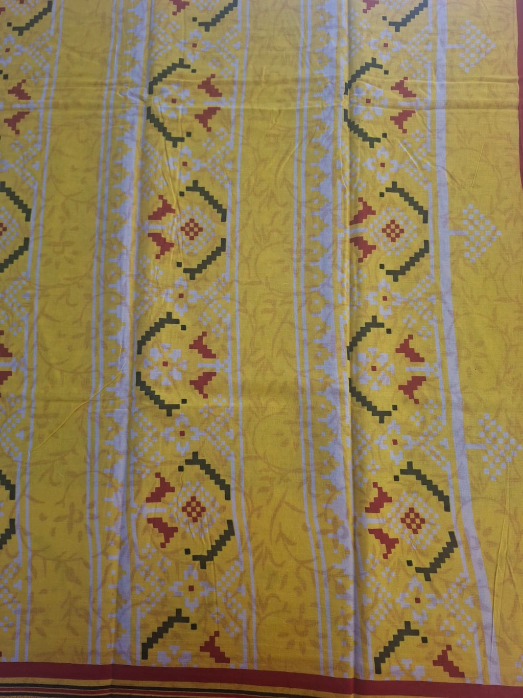 black  with yellow bagru  mul- mul cotton saree