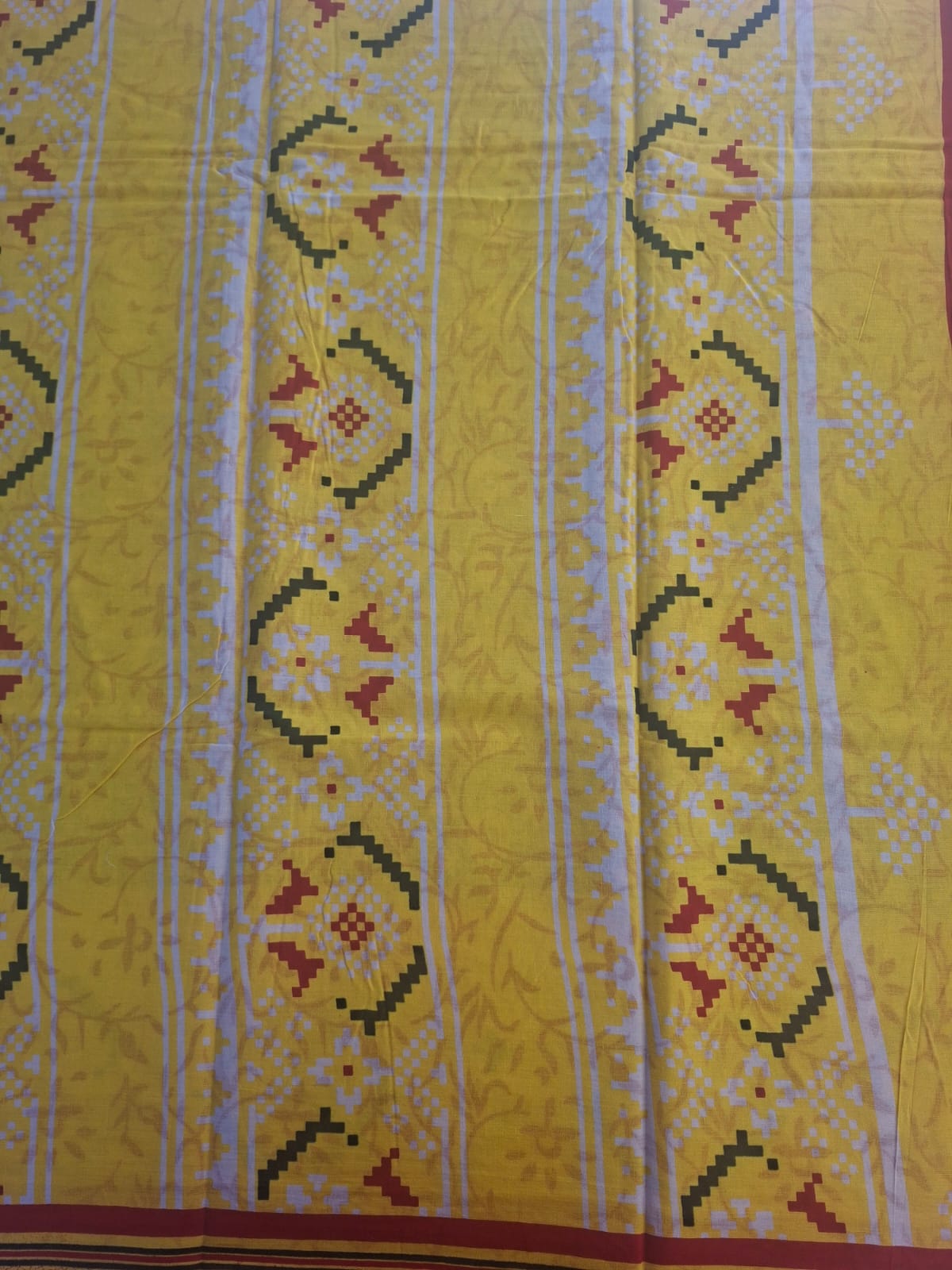 black  with yellow bagru  mul- mul cotton saree