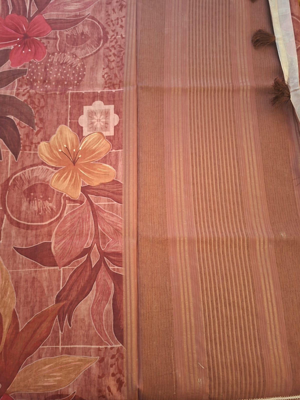 marron semi chanderi floral saree