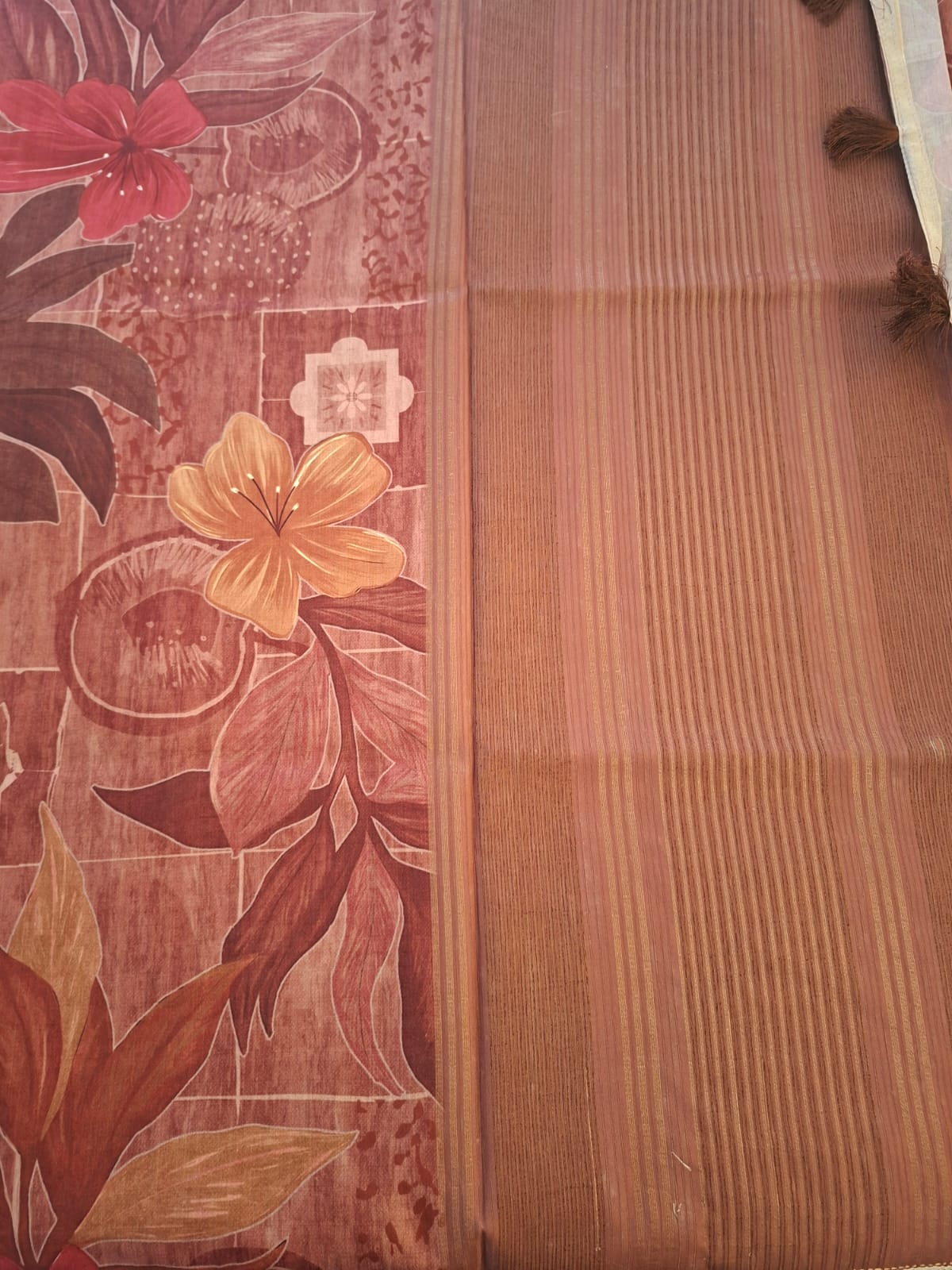 marron semi chanderi floral saree