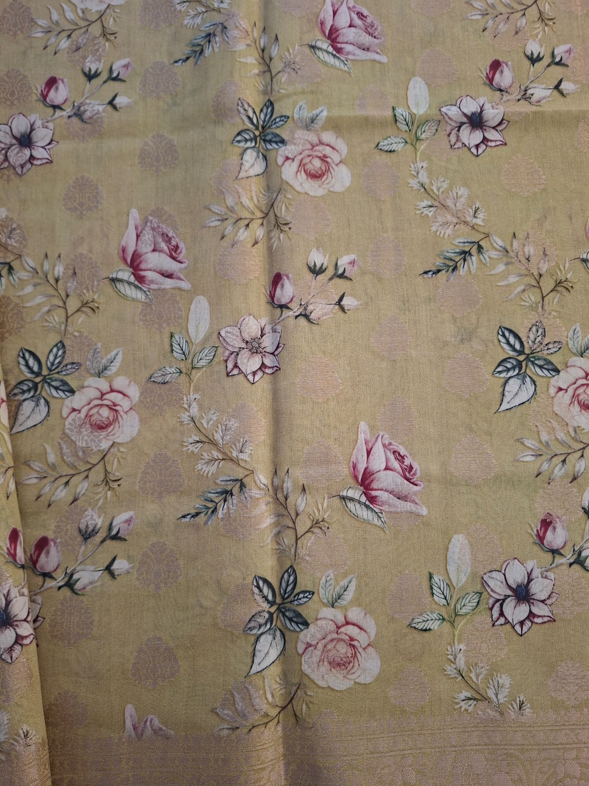 cream pure chiniya silk digital print saree